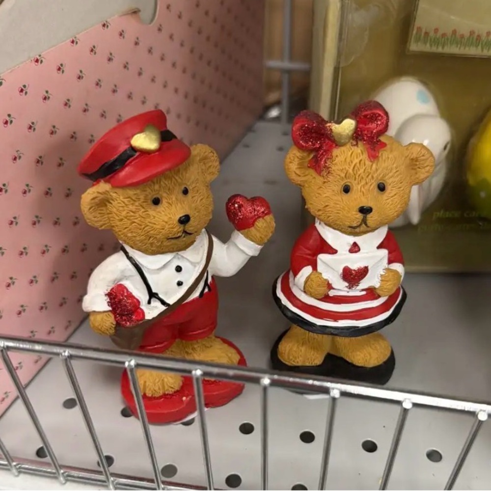 Red & White Valentine Bear Figurine Pair - Decorative Home Accent